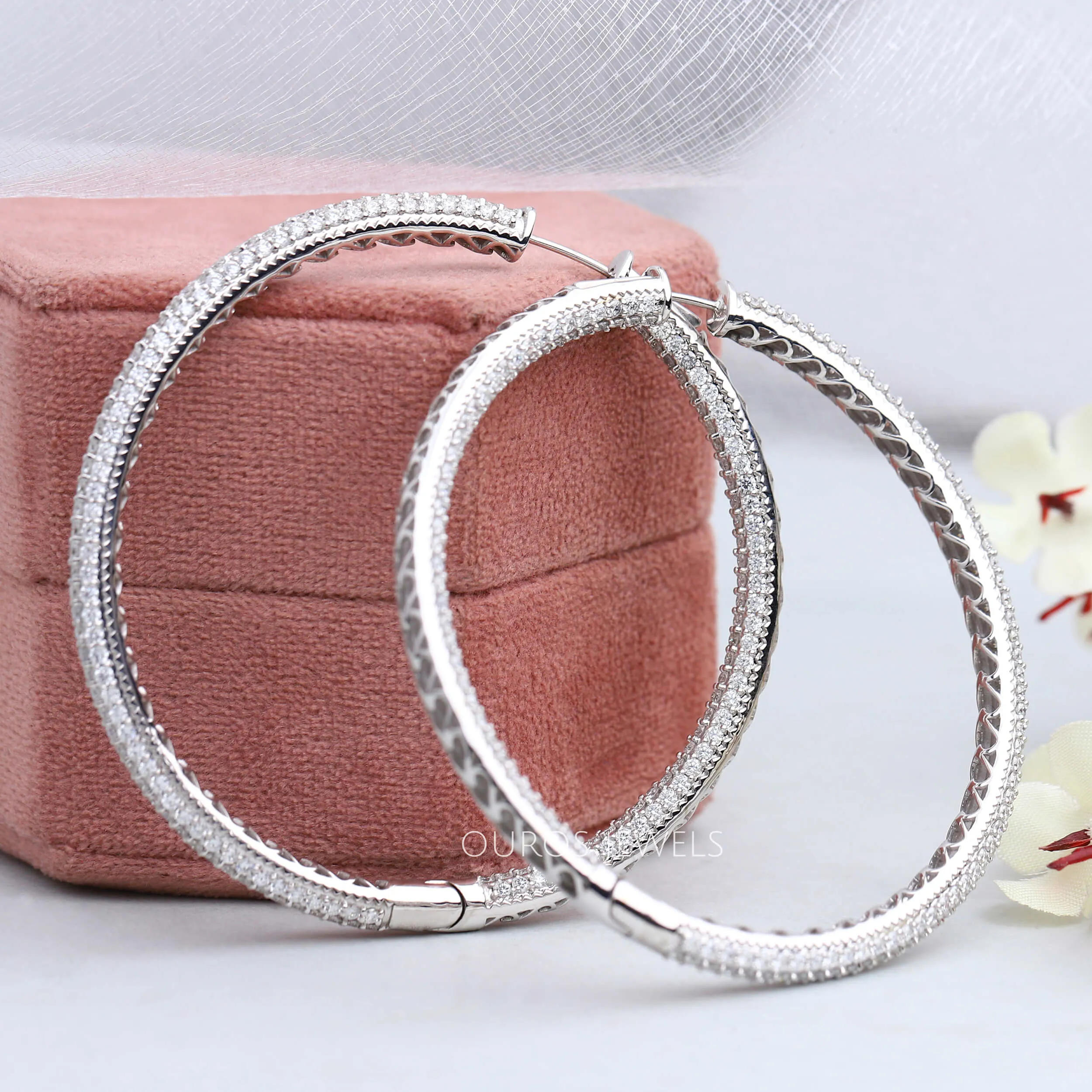 Micro Pave Round Diamond Hoop Earrings