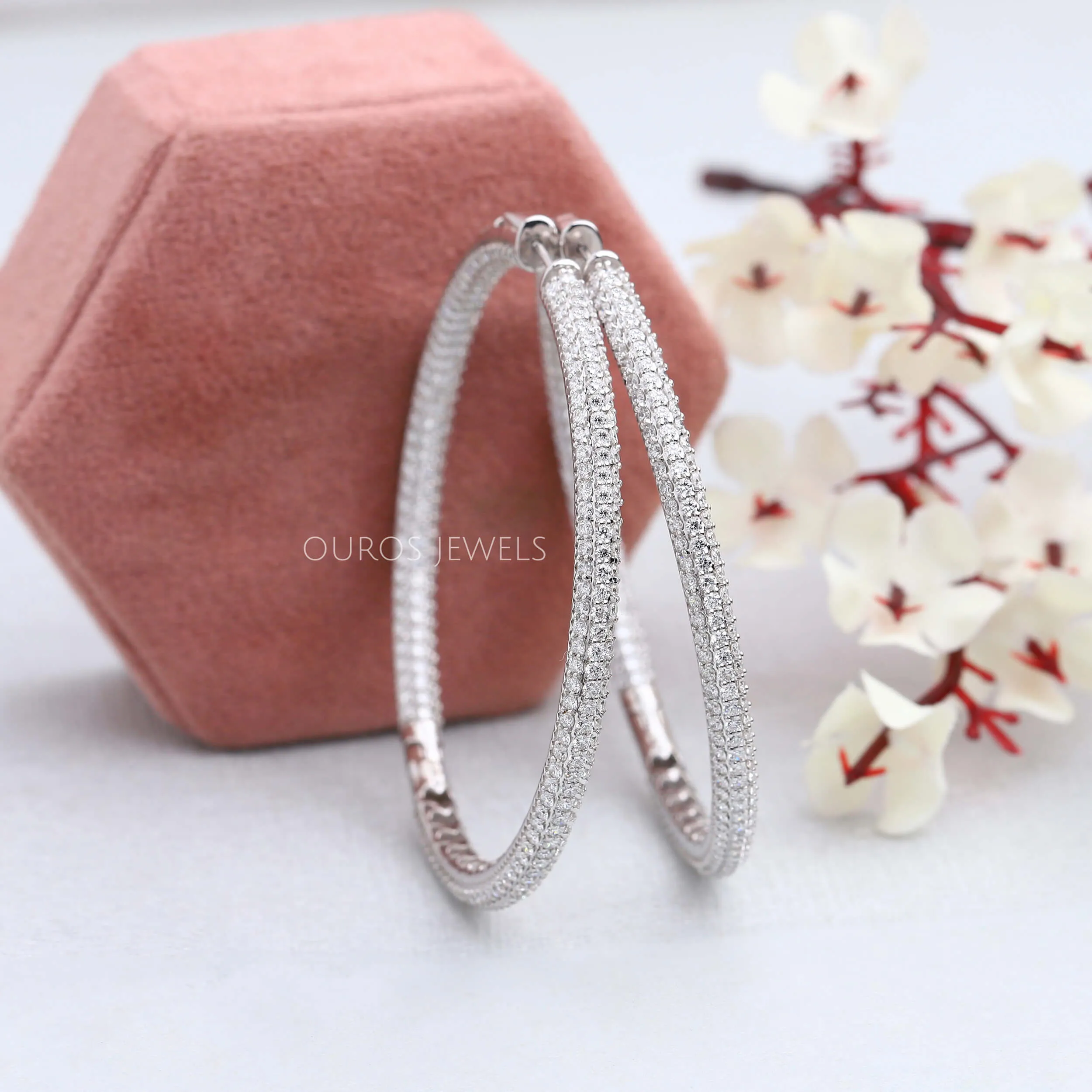 Micro Pave Round Diamond Hoop Earrings