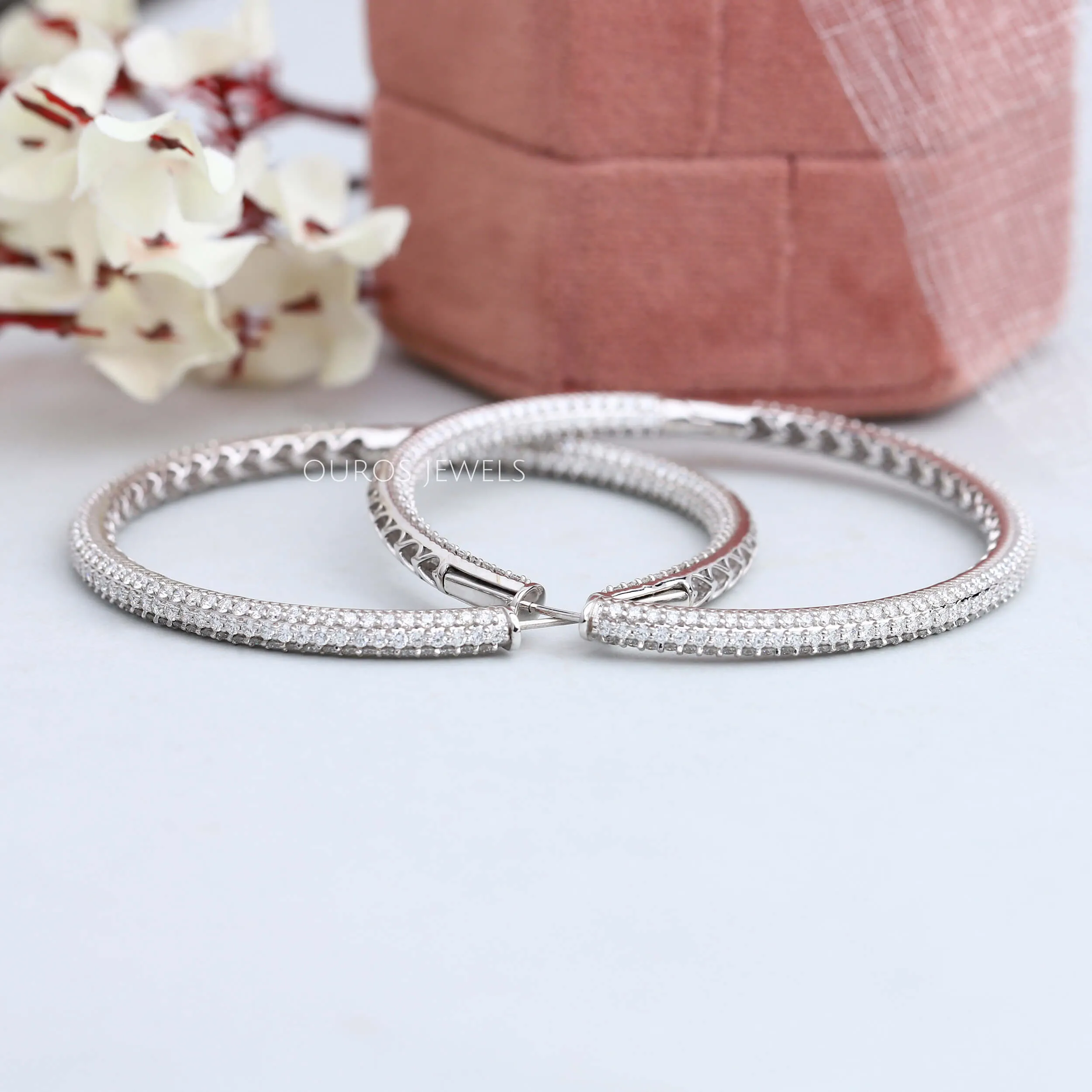 Micro Pave Round Diamond Hoop Earrings