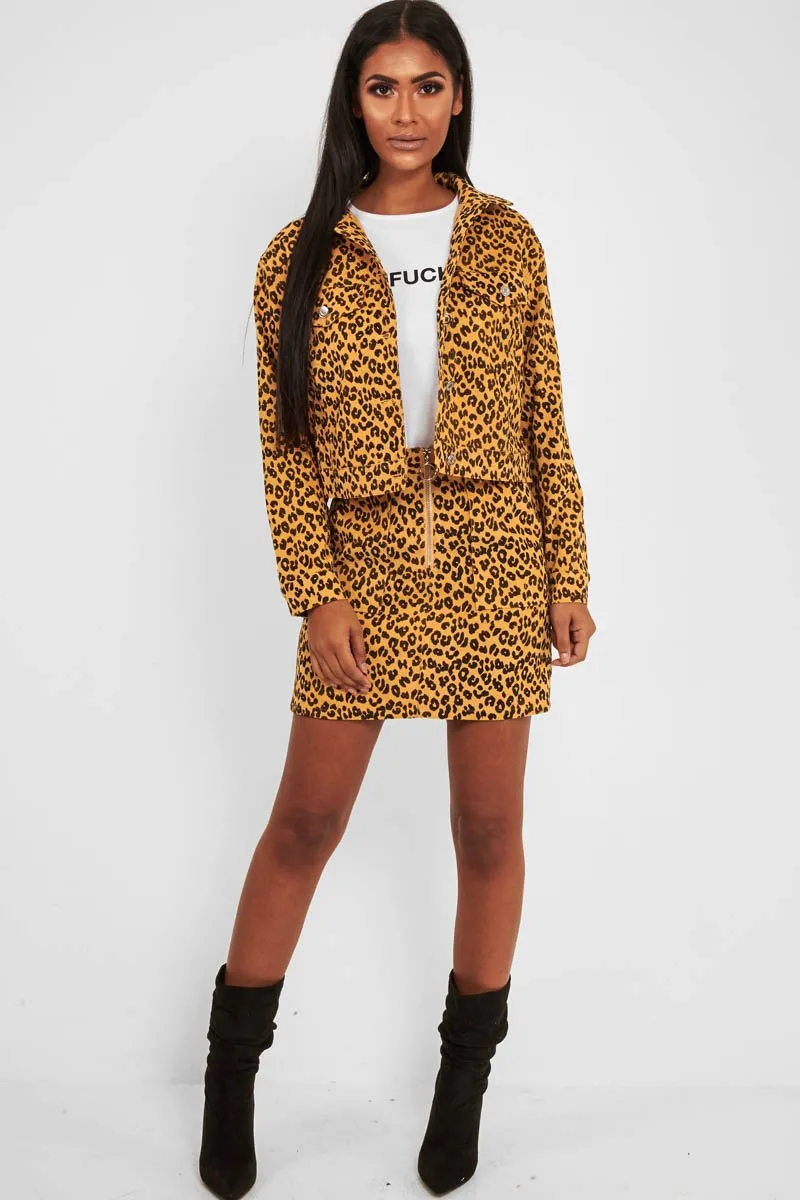 Mustard Leopard Crop Trucker Jacket And Skirt Co-ord - Adalay