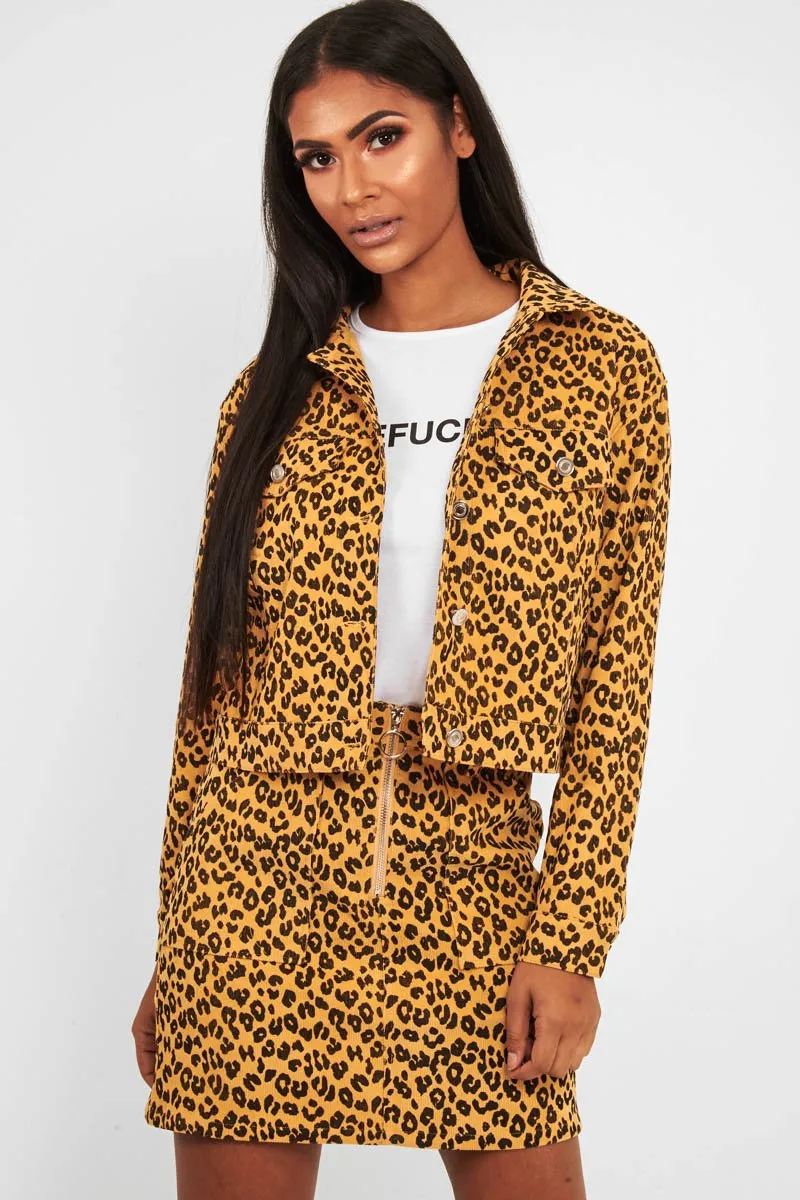 Mustard Leopard Crop Trucker Jacket And Skirt Co-ord - Adalay