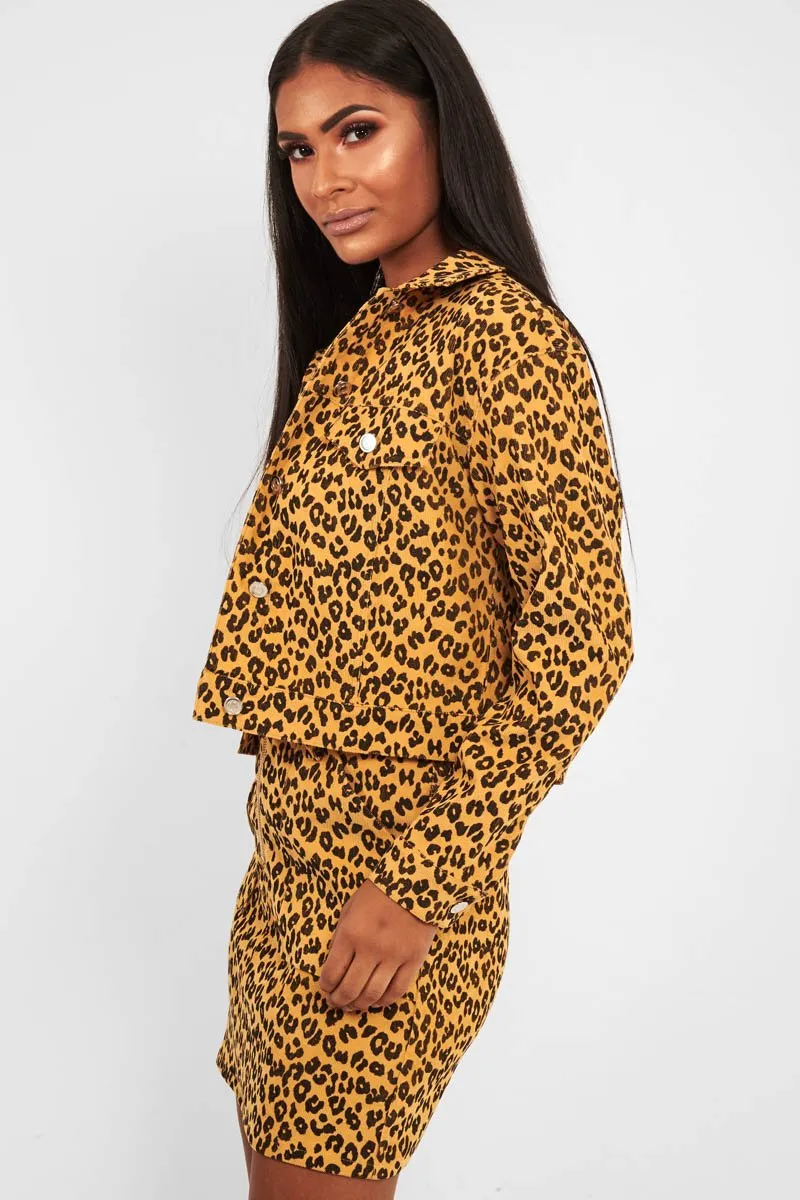 Mustard Leopard Crop Trucker Jacket And Skirt Co-ord - Adalay