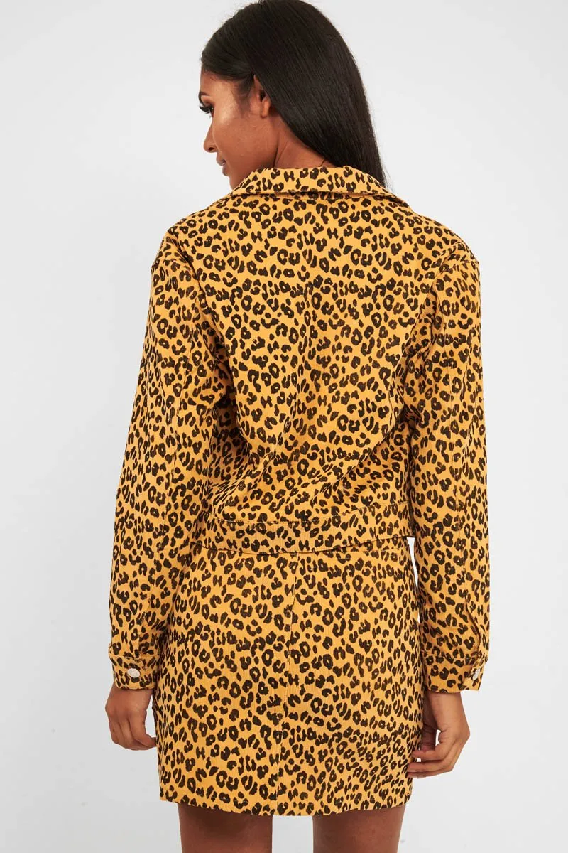 Mustard Leopard Crop Trucker Jacket And Skirt Co-ord - Adalay