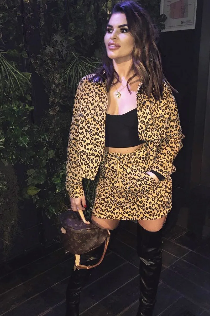 Mustard Leopard Crop Trucker Jacket And Skirt Co-ord - Adalay