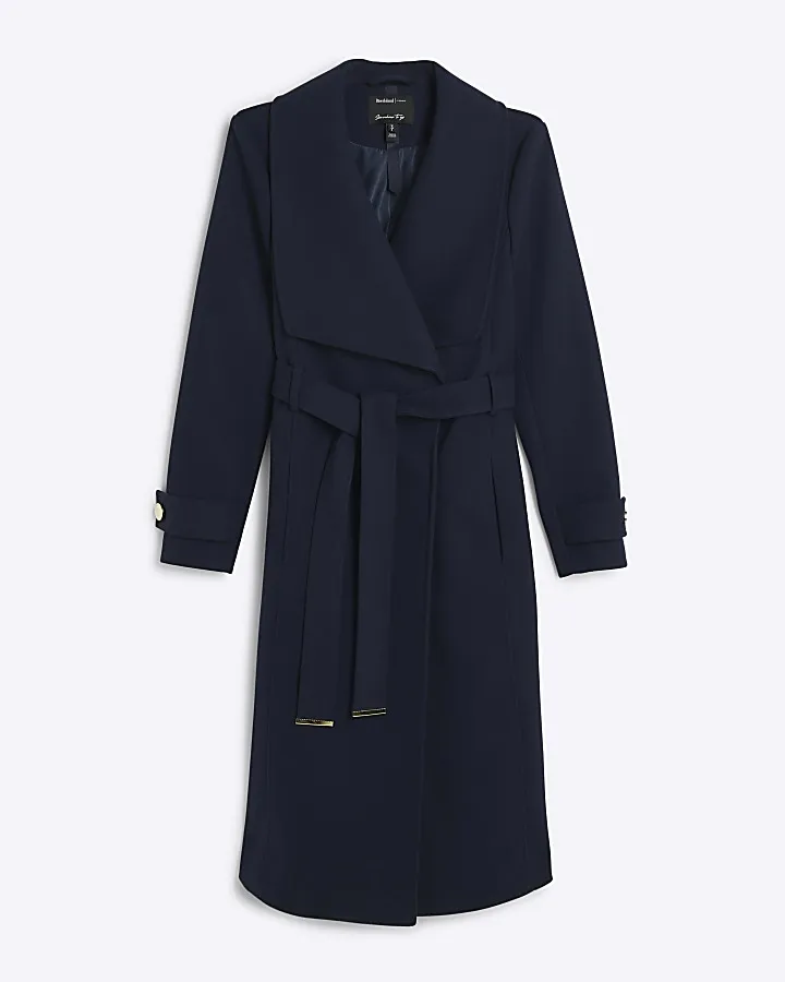 Navy Belted Wrap Coat