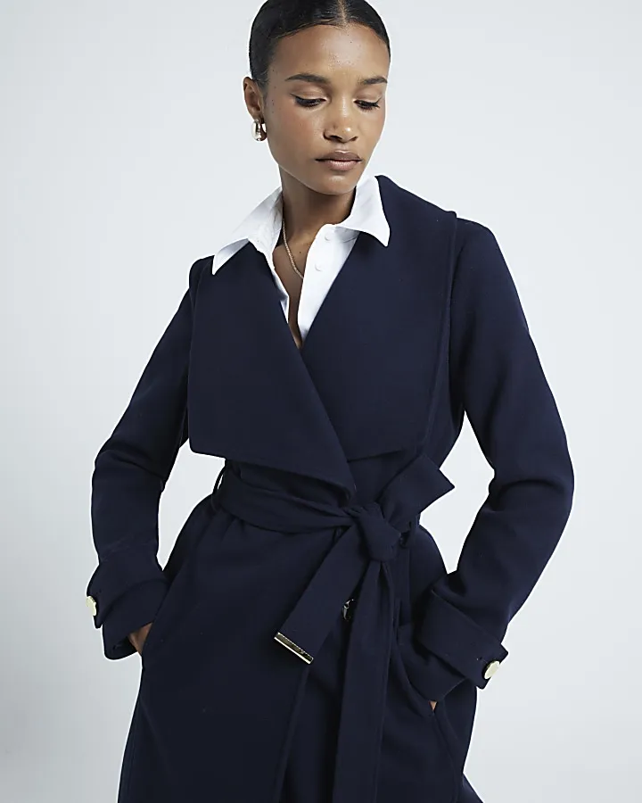 Navy Belted Wrap Coat