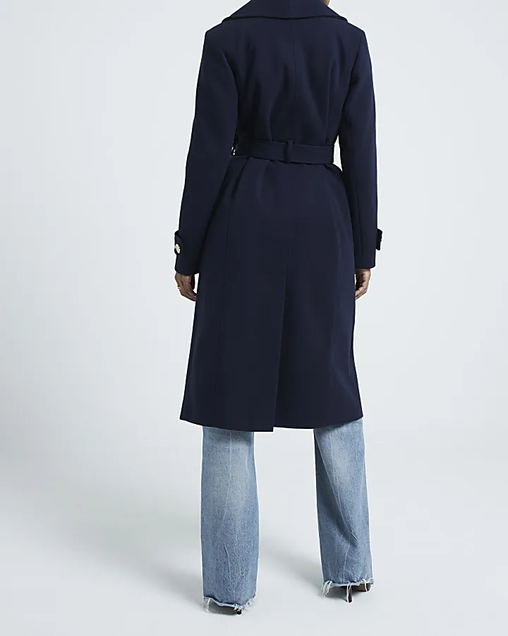 Navy Belted Wrap Coat