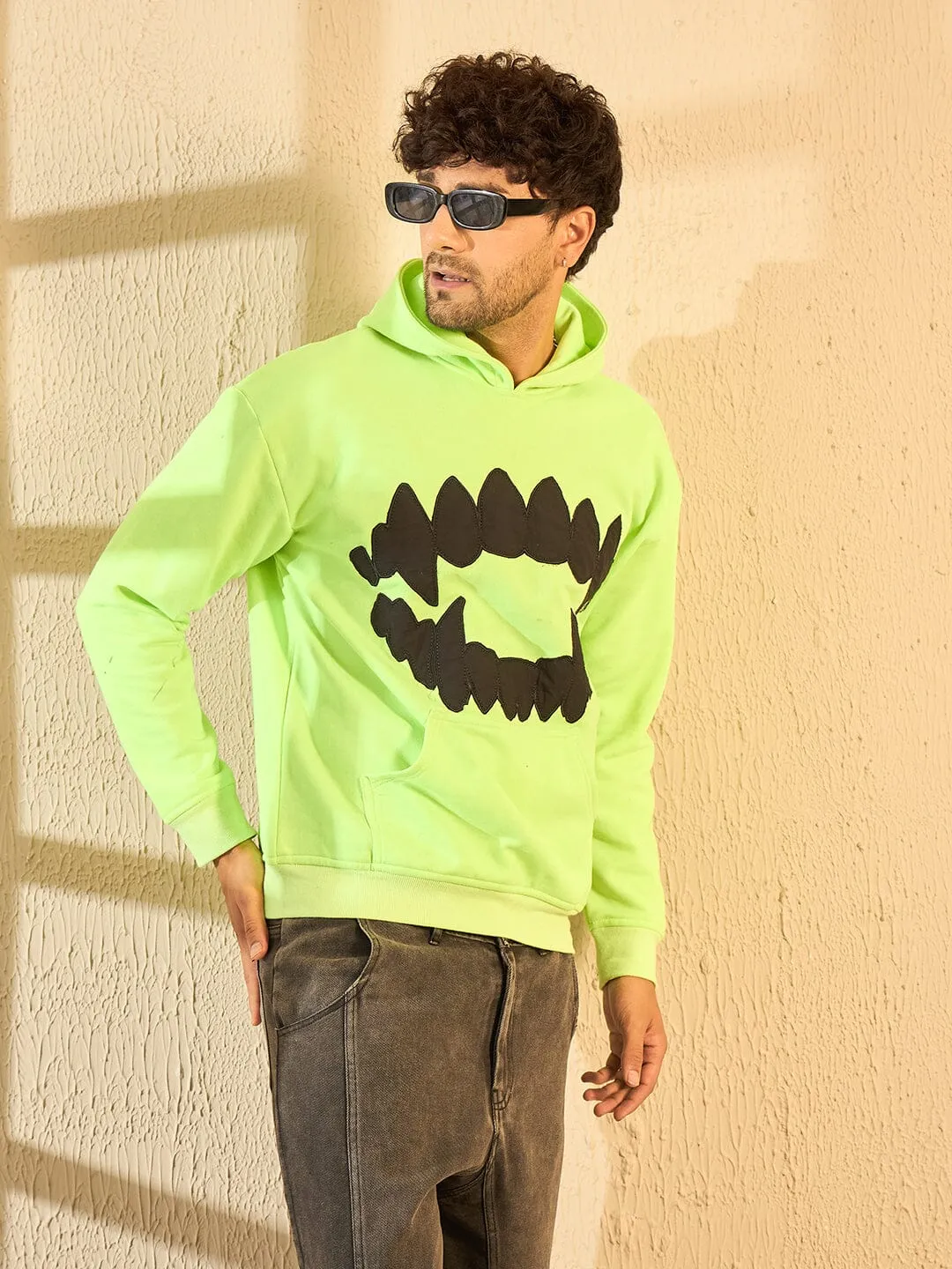 Neon Fangs Embroidery Oversized Hoodie