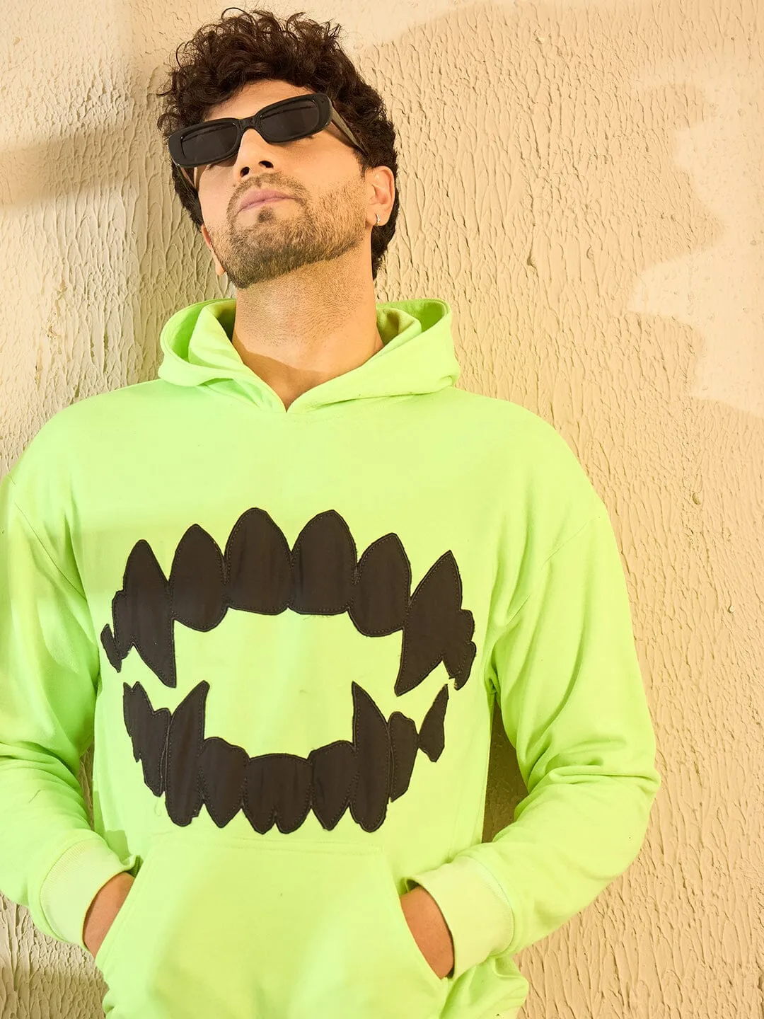 Neon Fangs Embroidery Oversized Hoodie