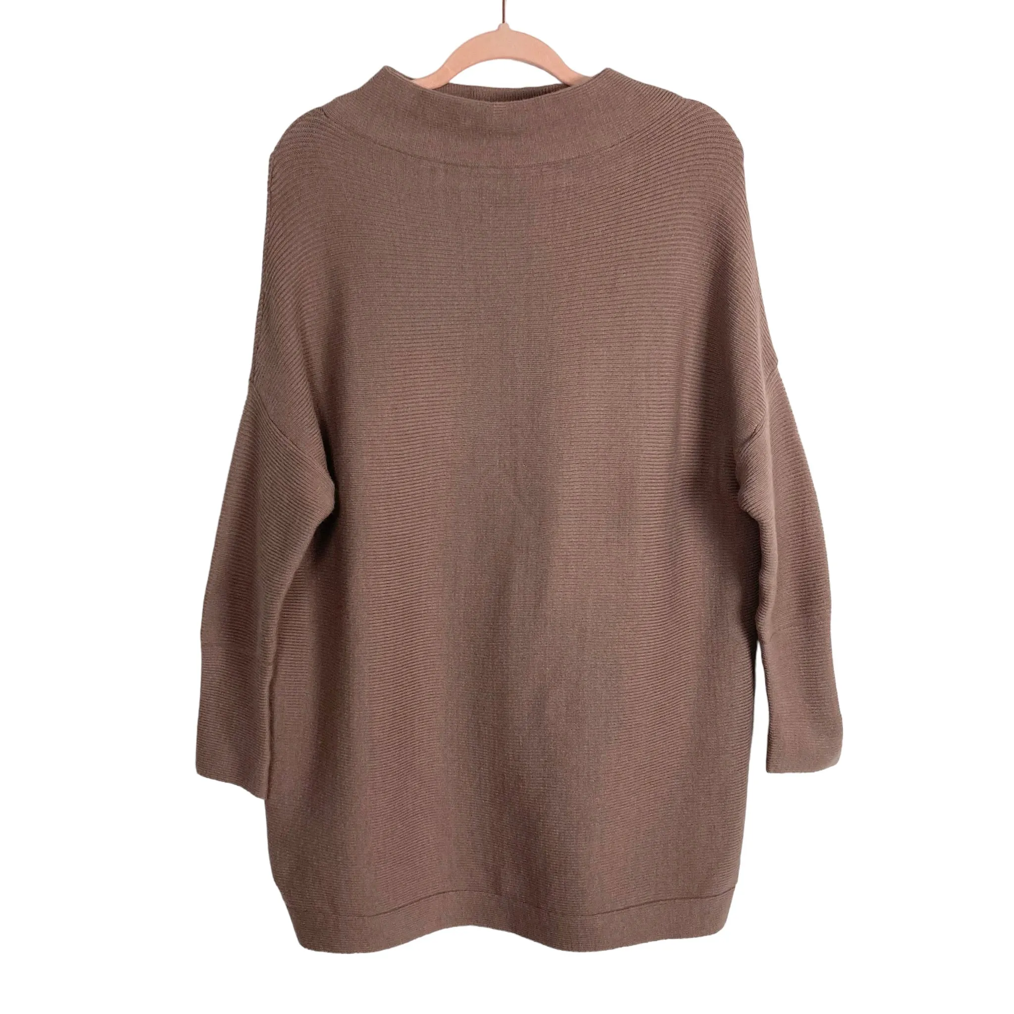 No Brand Mocha Ribbed Knit Wide Mock Neck Tunic Sweater- Size XS