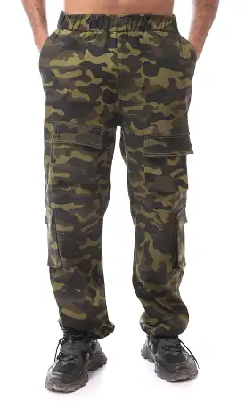 O170581 Slip On Camo Trousers With Elastic Waist