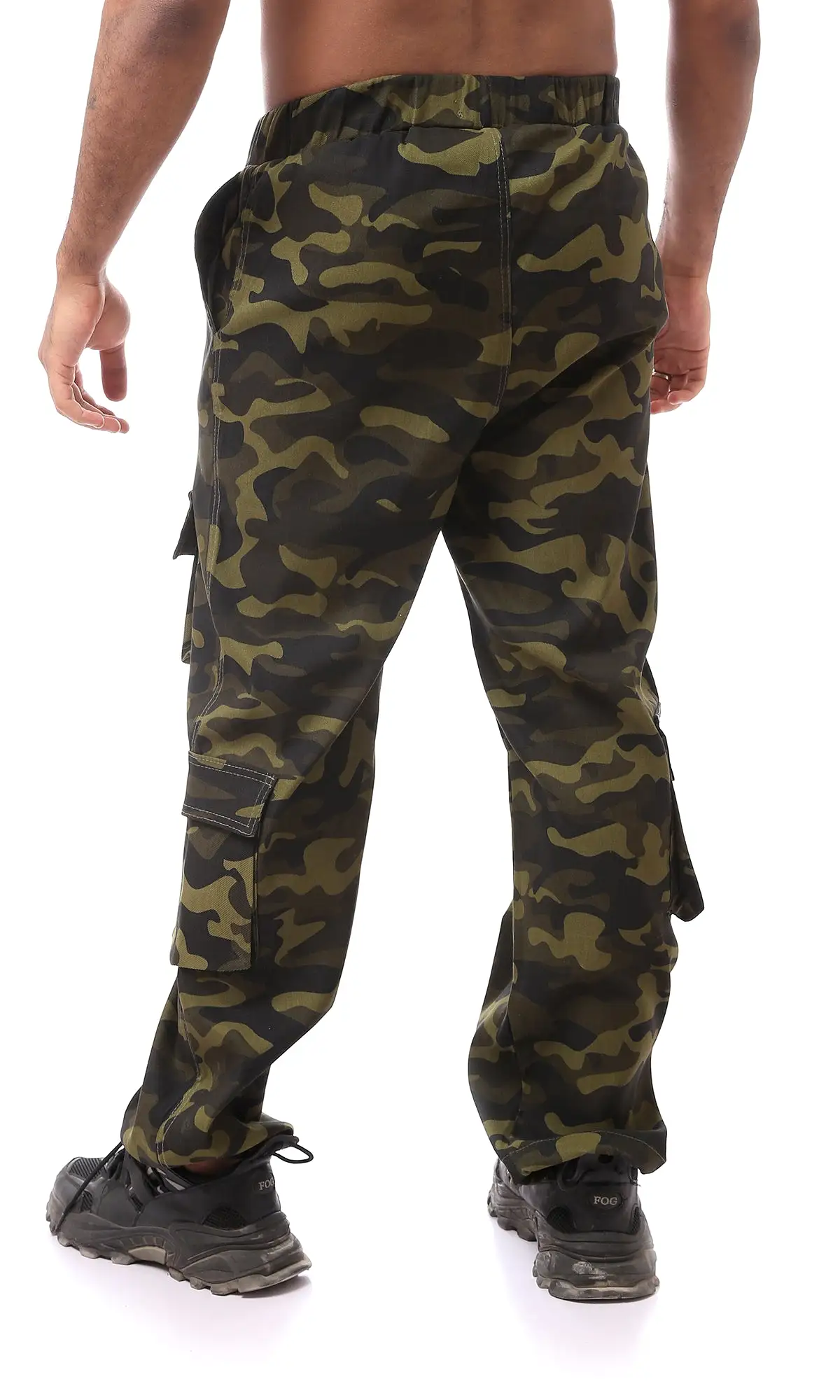 O170581 Slip On Camo Trousers With Elastic Waist