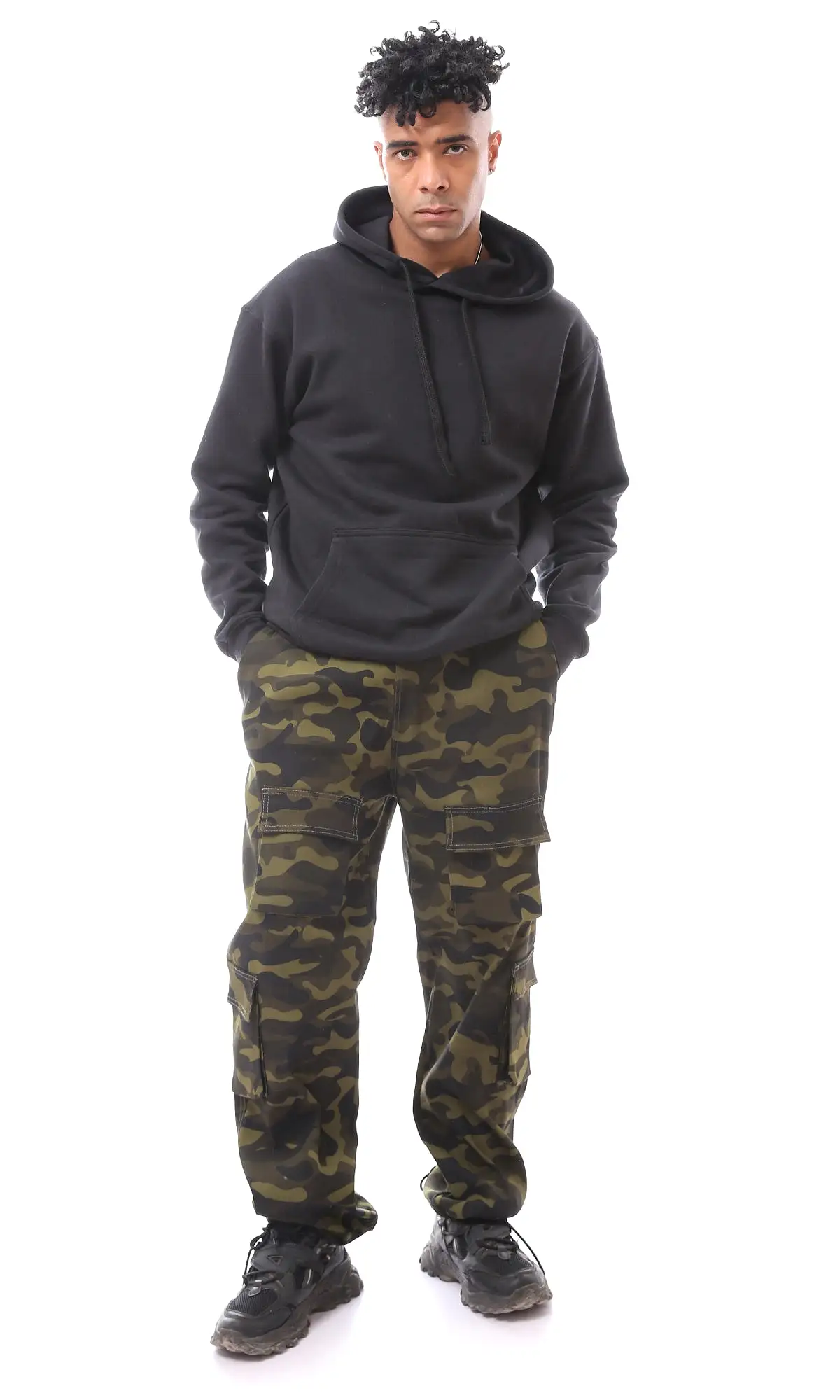 O170581 Slip On Camo Trousers With Elastic Waist