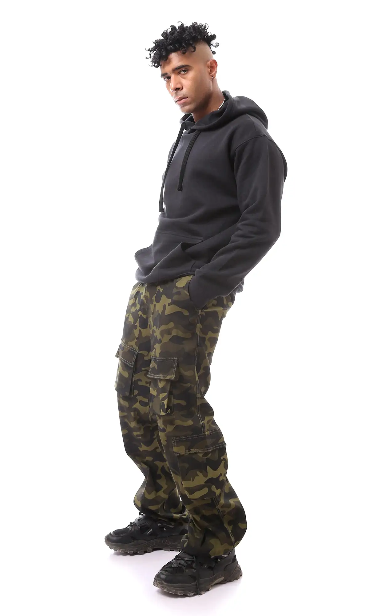 O170581 Slip On Camo Trousers With Elastic Waist