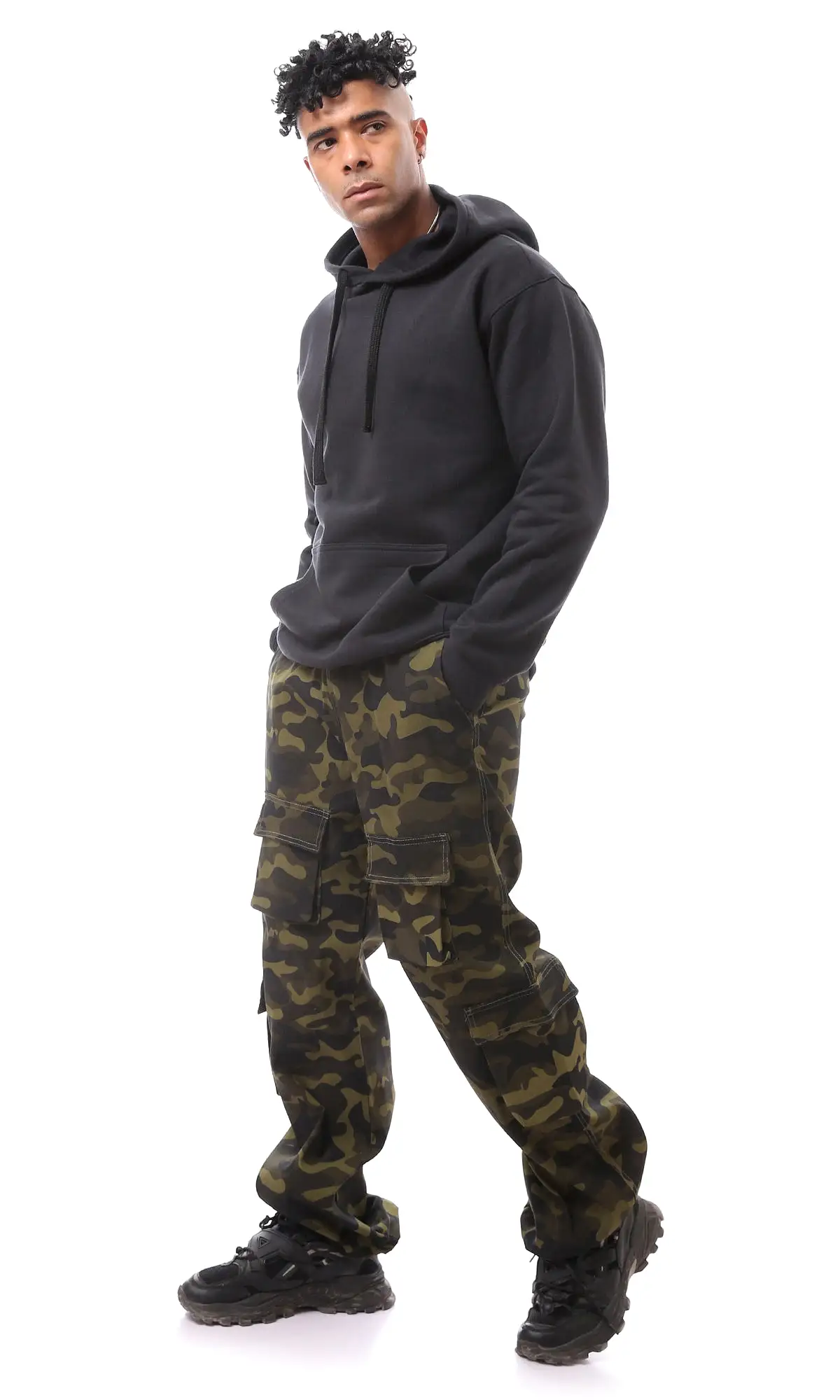 O170581 Slip On Camo Trousers With Elastic Waist