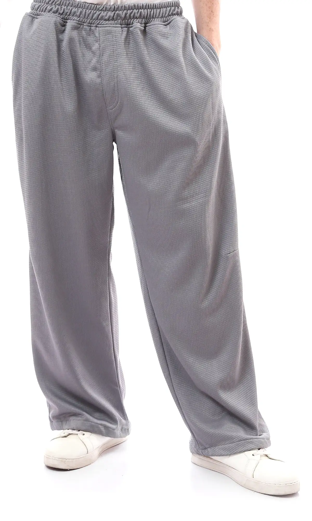 O175751 Bird'S Eye Grey Cotton Pants With Elastic Waist