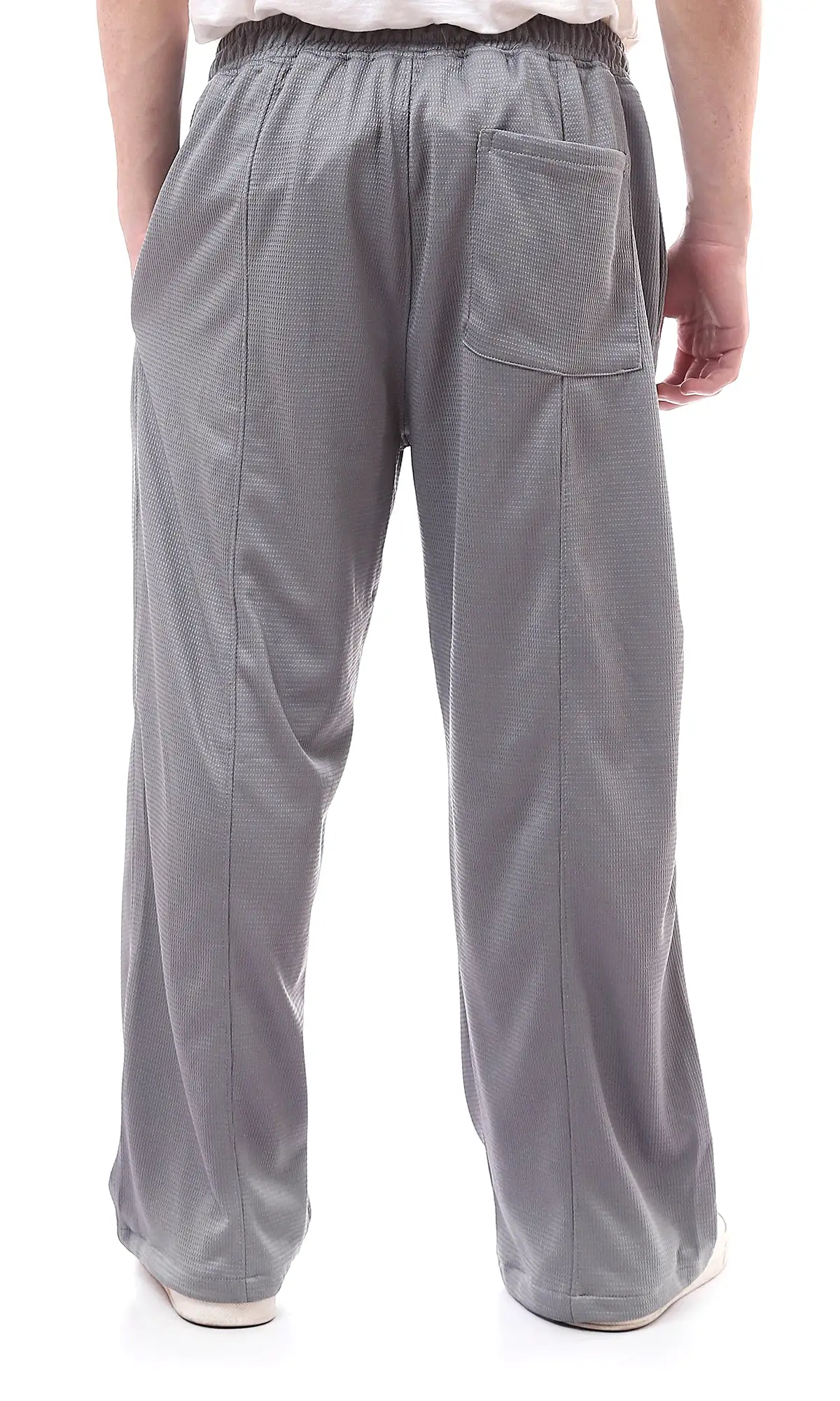 O175751 Bird'S Eye Grey Cotton Pants With Elastic Waist