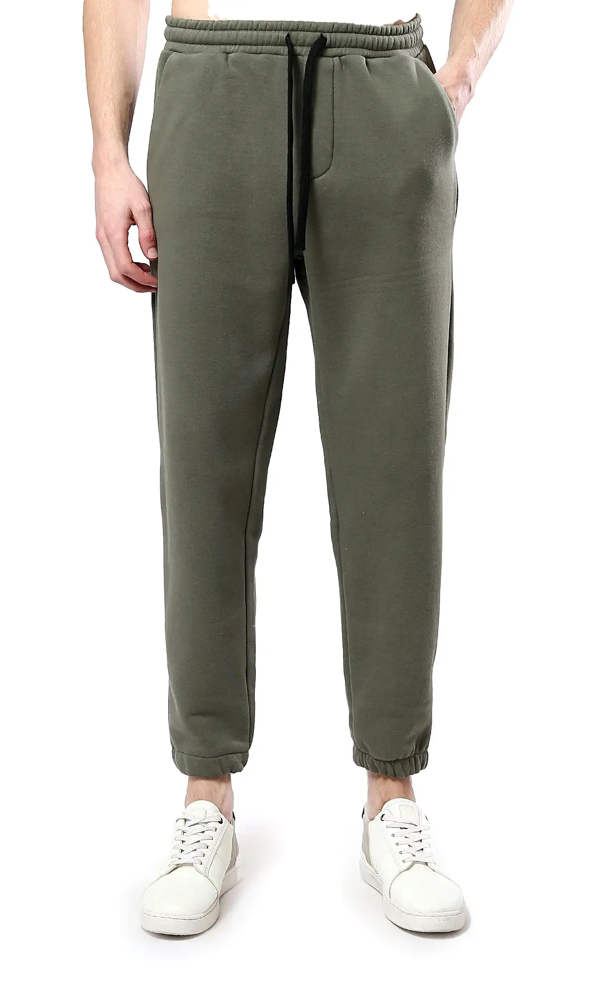 O178901 Cotton Jogger Pants With Elastic Waist - Dark Olive