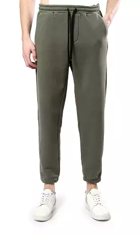 O178901 Cotton Jogger Pants With Elastic Waist - Dark Olive