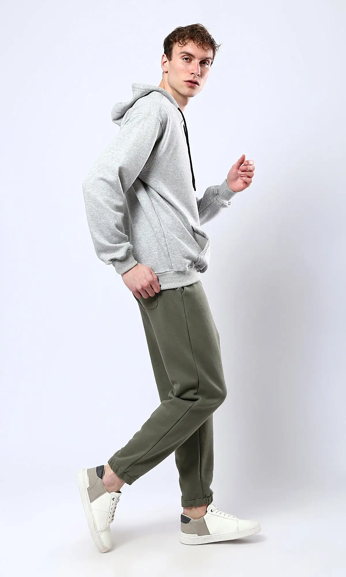 O178901 Cotton Jogger Pants With Elastic Waist - Dark Olive