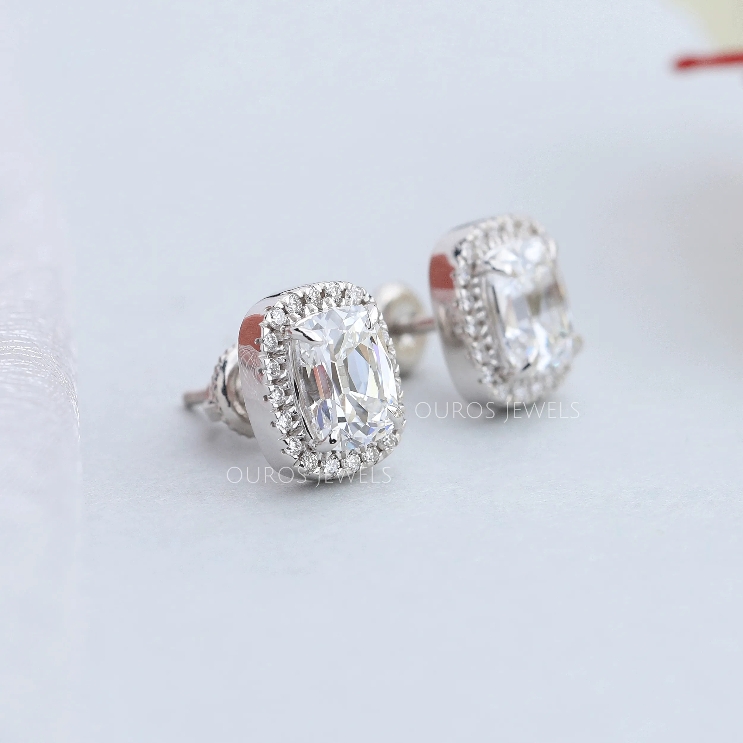 Old Mine Cushion Cut Halo Stud Earrings