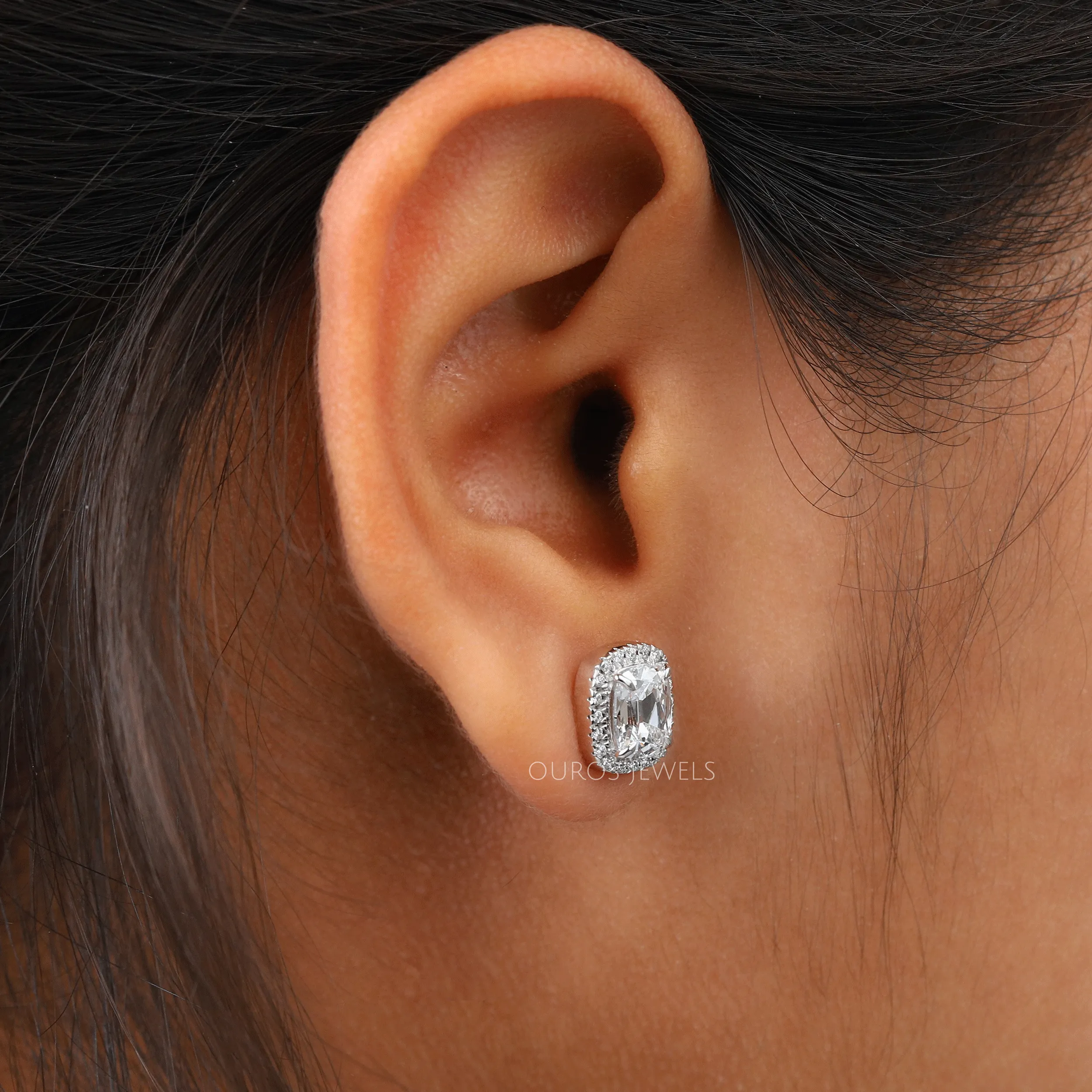 Old Mine Cushion Cut Halo Stud Earrings