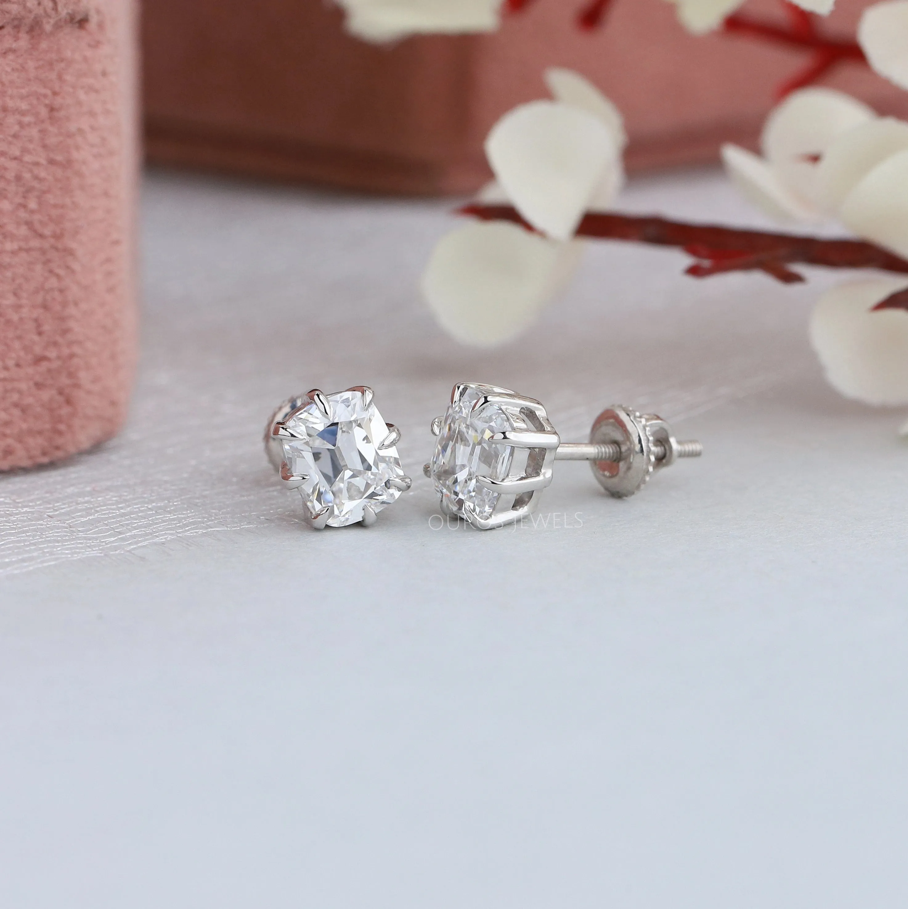 Old Mine Cushion Cut Lab Diamond Stud Earrings