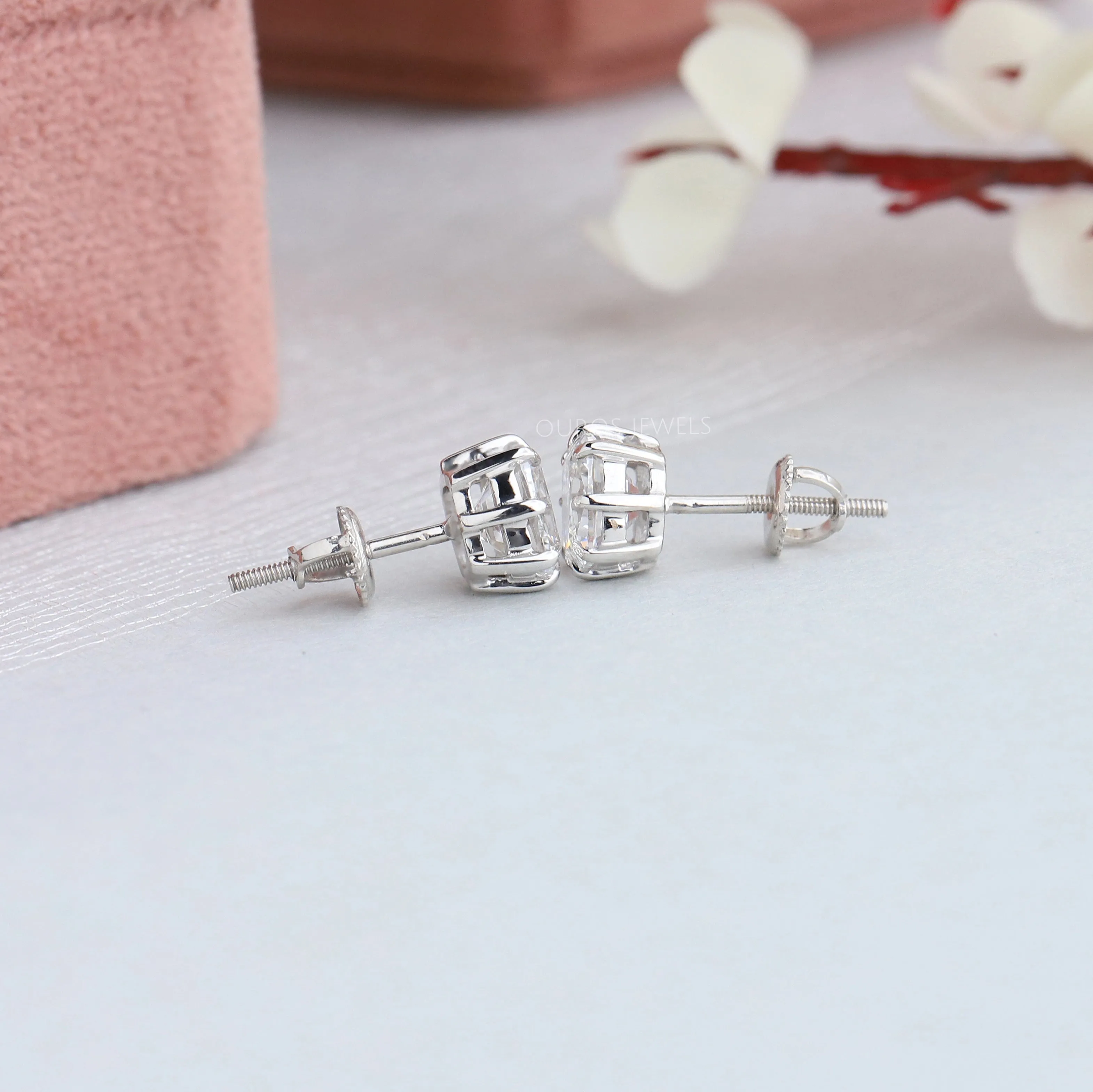 Old Mine Cushion Cut Lab Diamond Stud Earrings