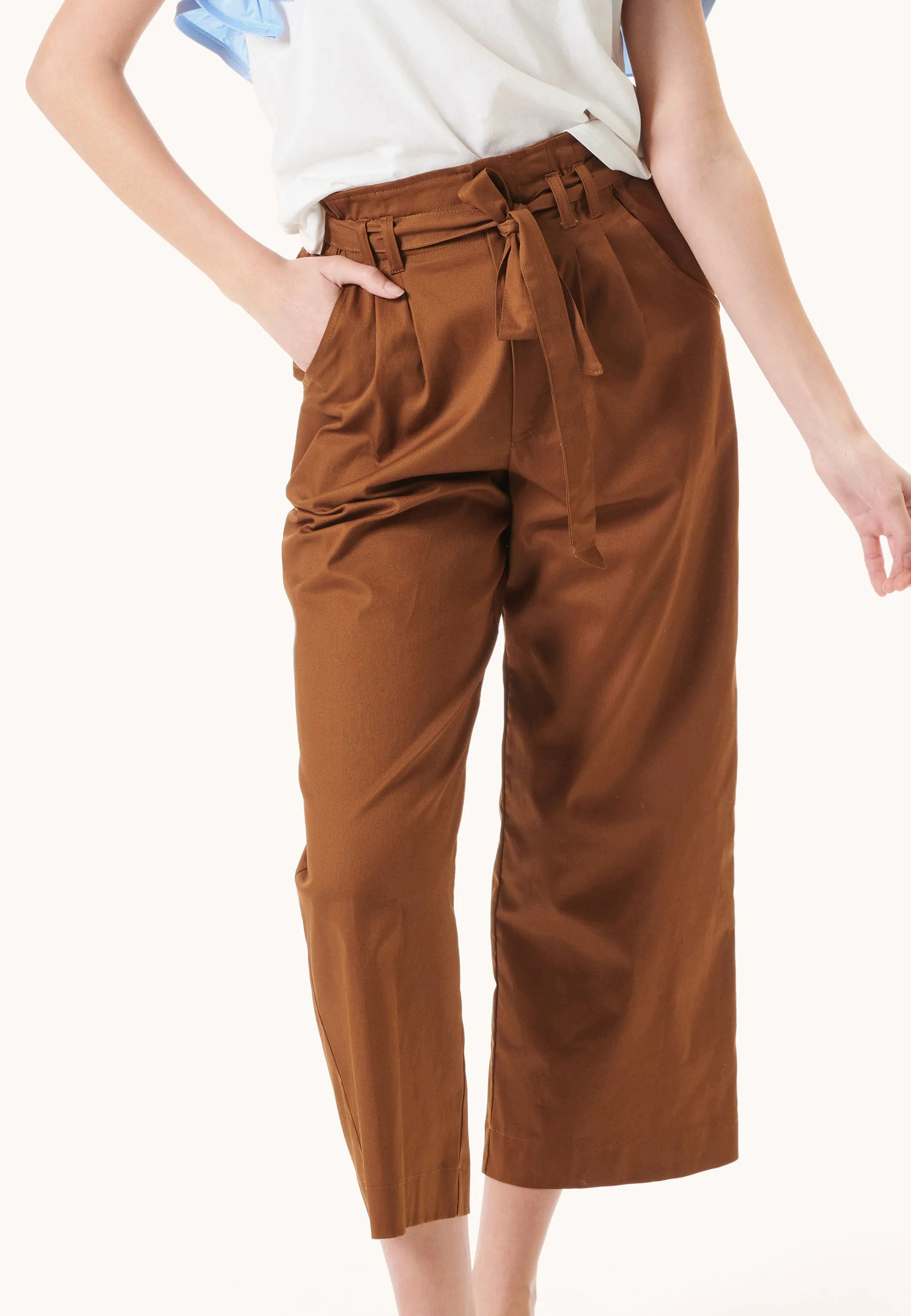 Pantalone cropped con vita arricciata