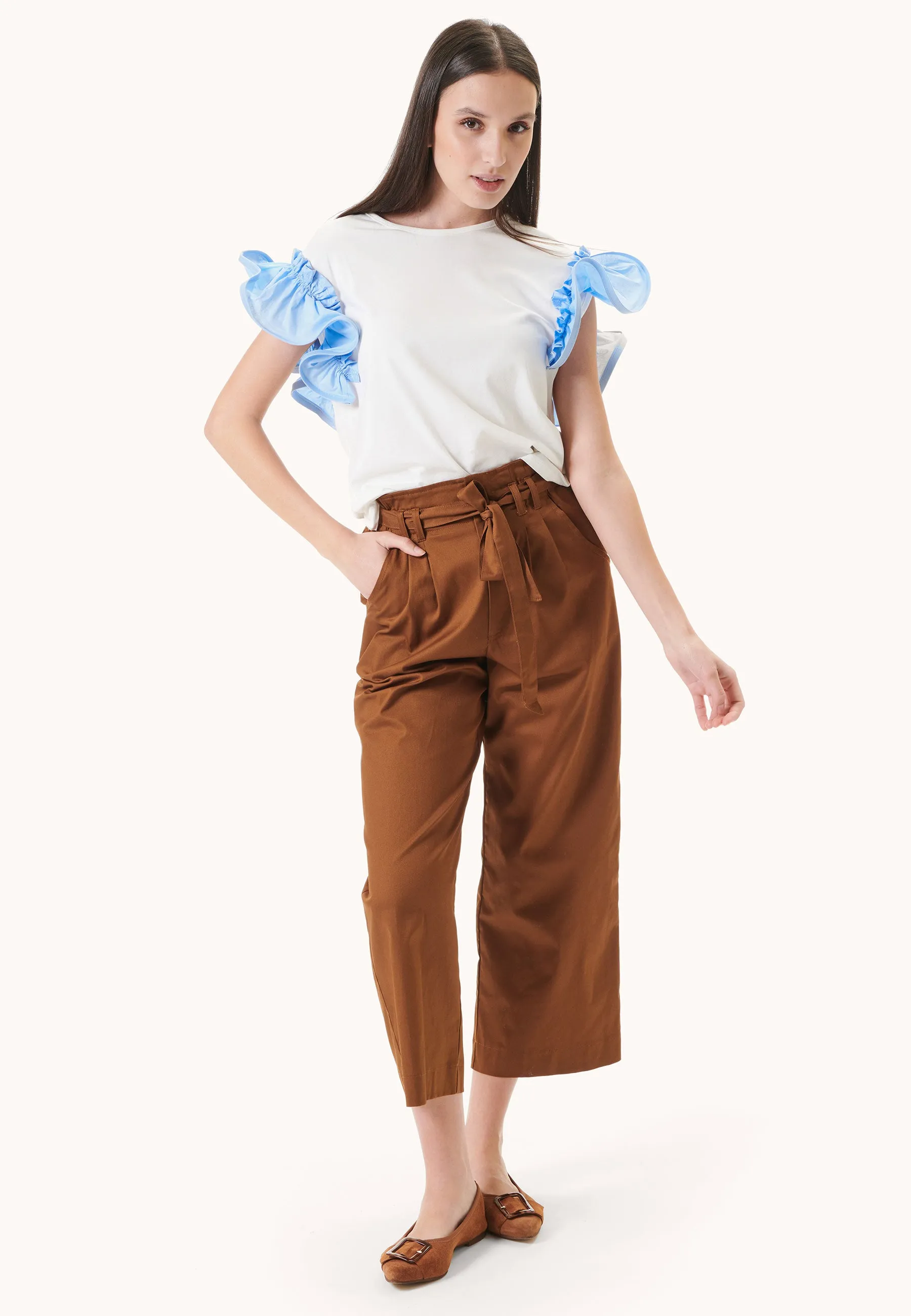 Pantalone cropped con vita arricciata