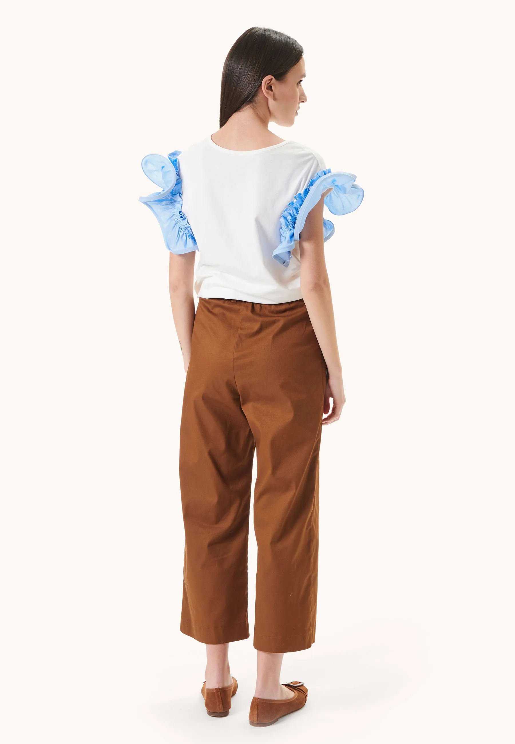 Pantalone cropped con vita arricciata