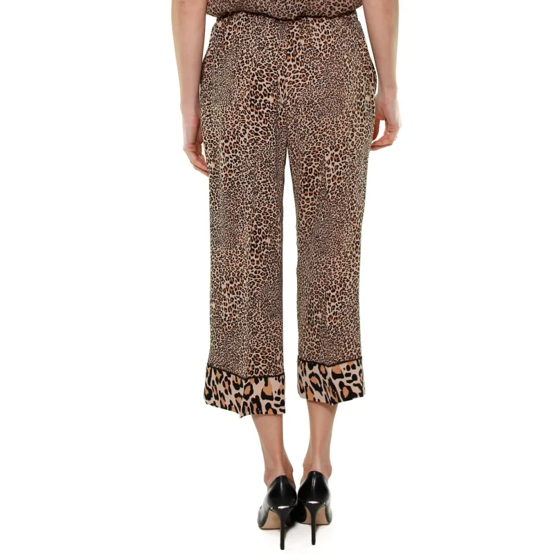 PANTALONE CROPPED IN CREPE ANIMALIER, NERO