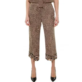 PANTALONE CROPPED IN CREPE ANIMALIER, NERO