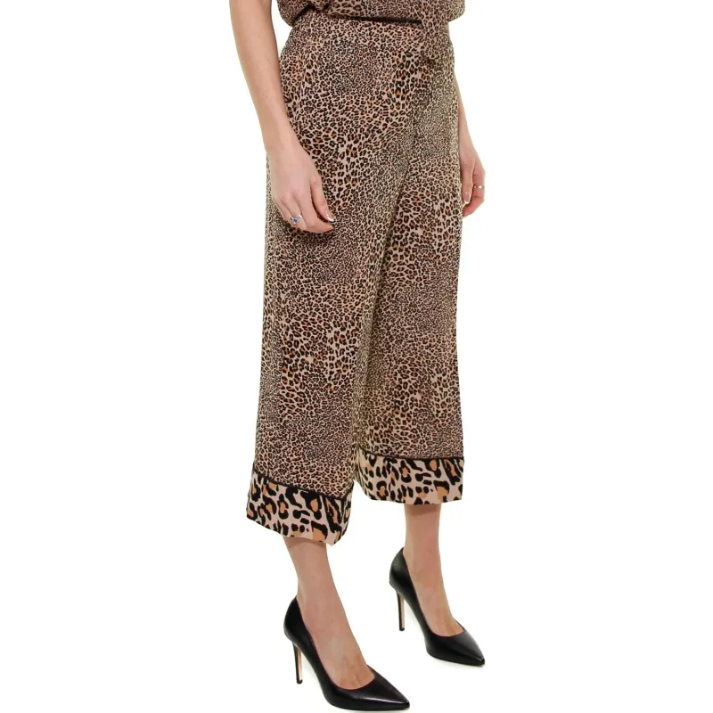 PANTALONE CROPPED IN CREPE ANIMALIER, NERO