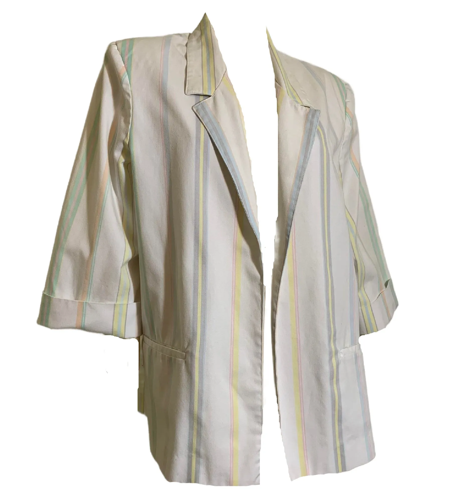 Pastel and White Striped Miami Vice Style Boxy Jacket circa 1980s