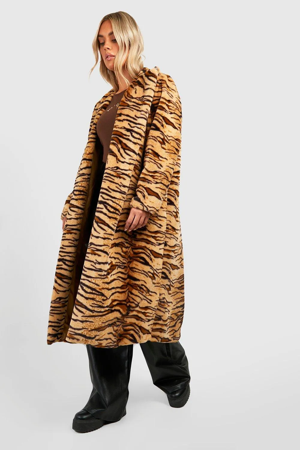 Plus Premium Longline Animal Faux Fur Coat