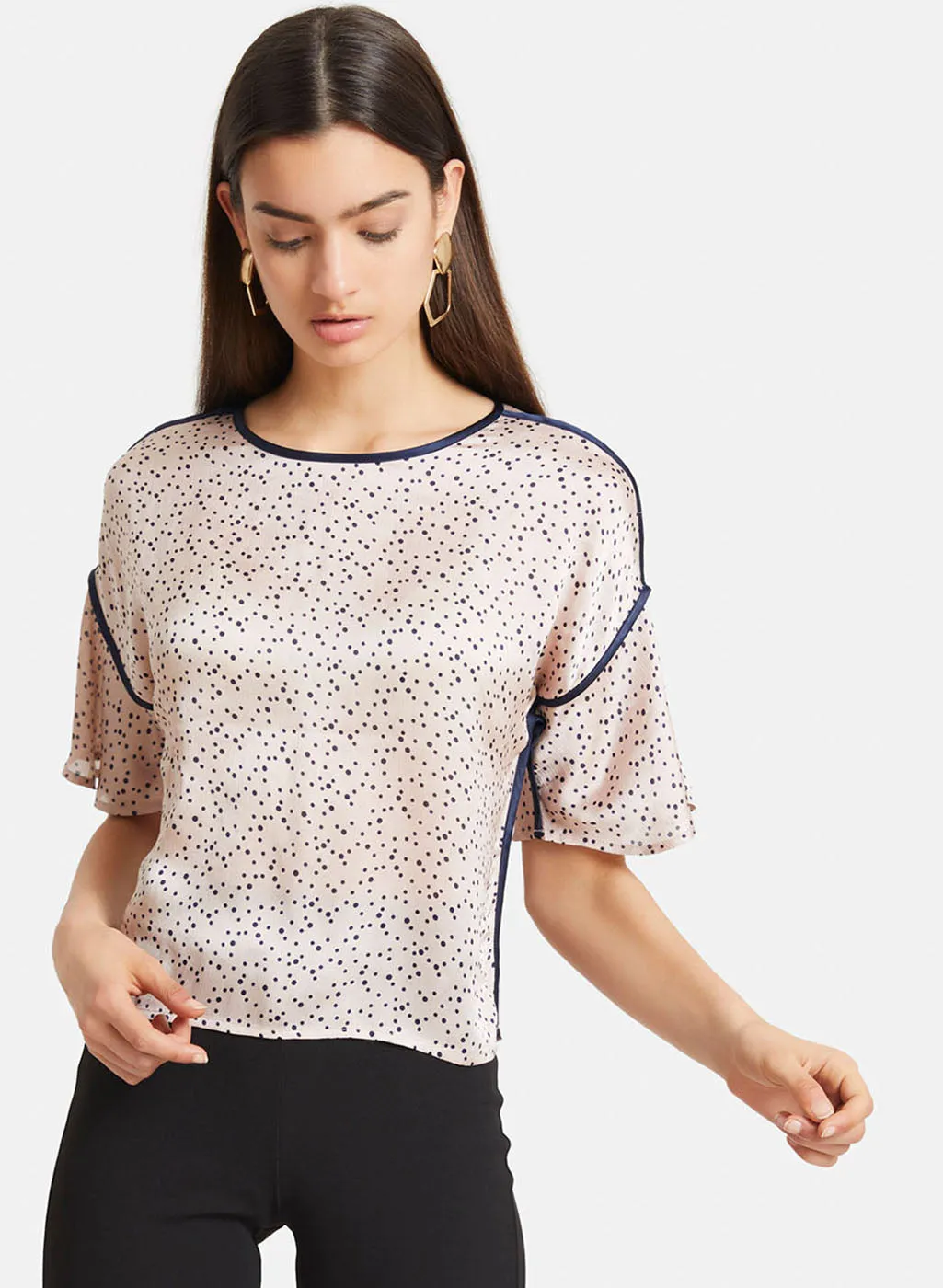 Poka Dot Top With Contrast Piping