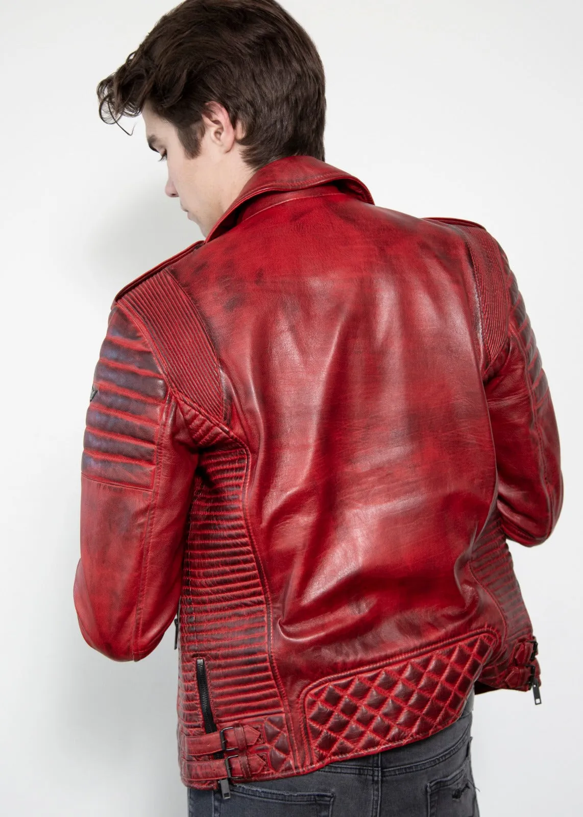 Red Leather Jacket Mens | Quilted Red Motorcycle Jacket