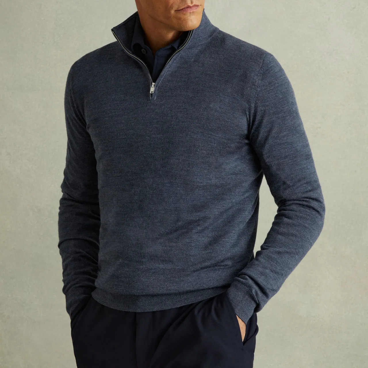 REISS Blackhall Half-Zip Sweater - Blue