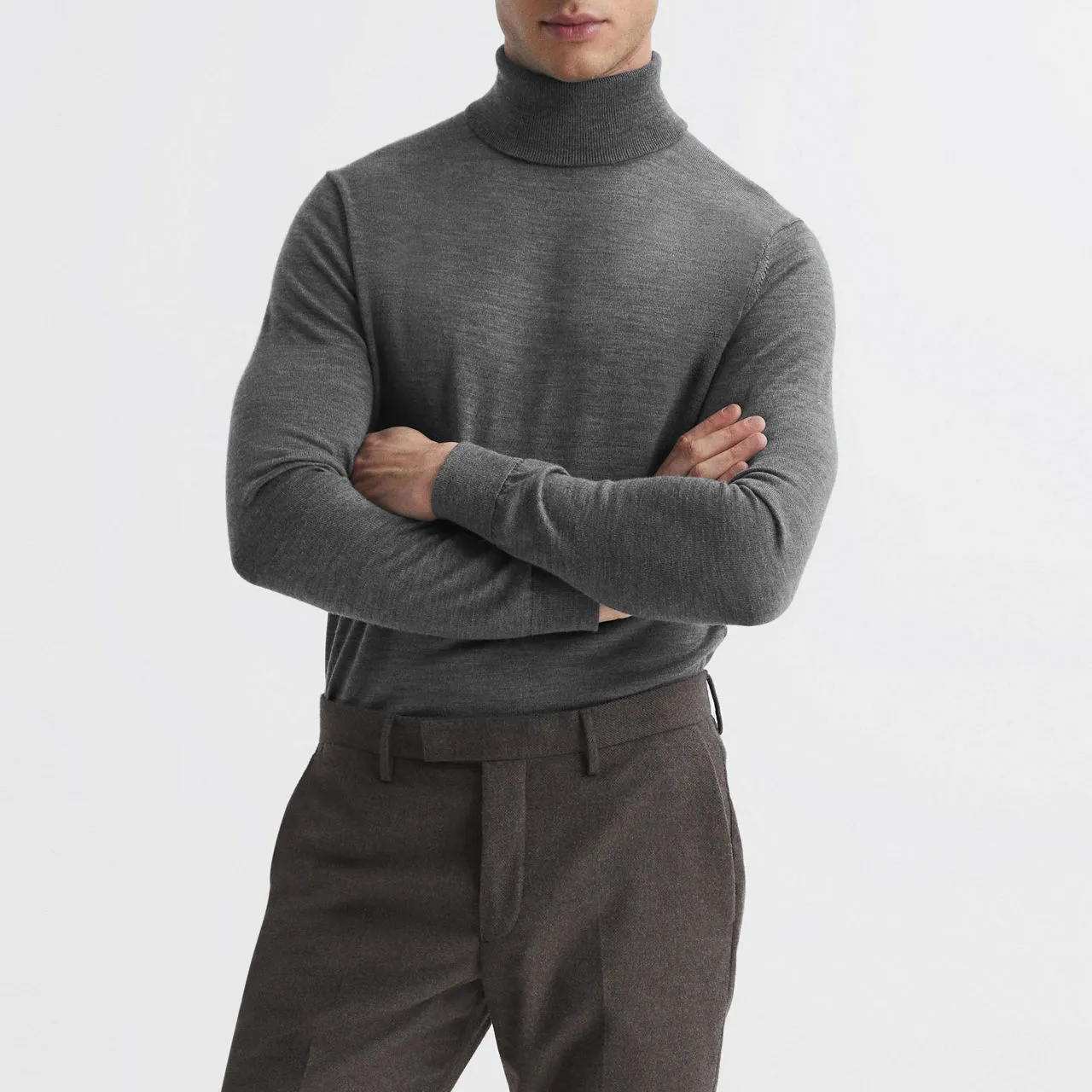 REISS Caine Roll Neck Sweater - Grey