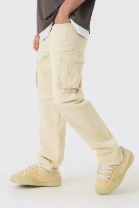 Relaxed Acid Wash Zip Off Twill Cargo Trousers