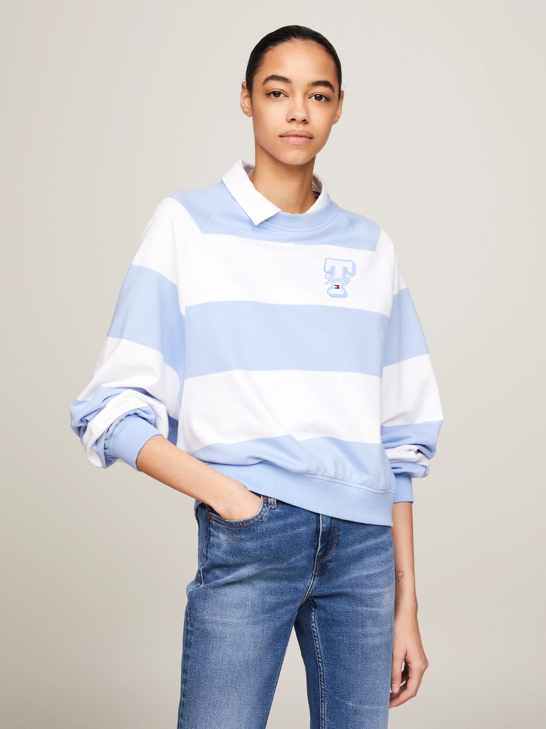 Relaxed Letterman Stripe Sweatshirt | Sweatshirts & Hoodies | Tommy Jeans