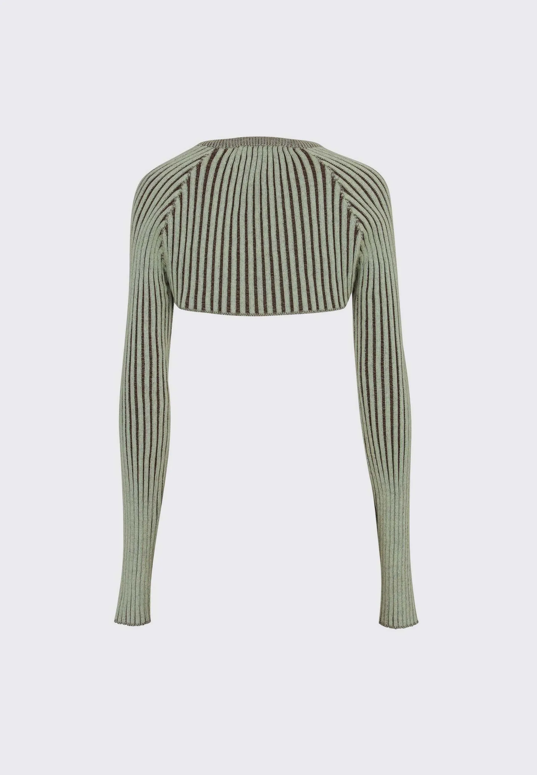 Ribbed Fitted Bolero Cardigan - green