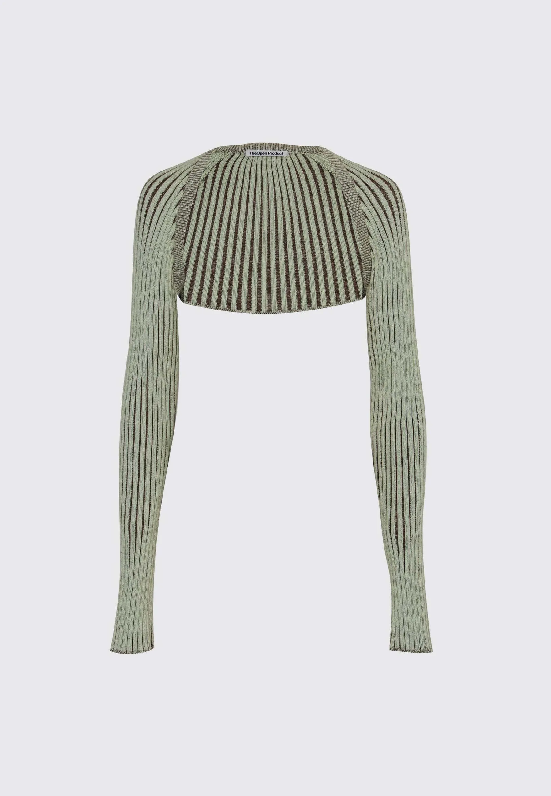 Ribbed Fitted Bolero Cardigan - green