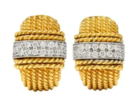 Roberto Coin Italian Pave Diamond 18 Karat Two-Tone Gold Roman Barocco Earrings