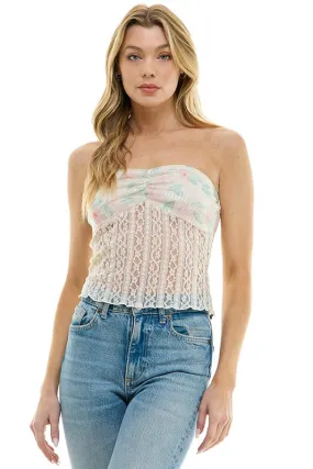 Sequin Contrast Lace Tube Top