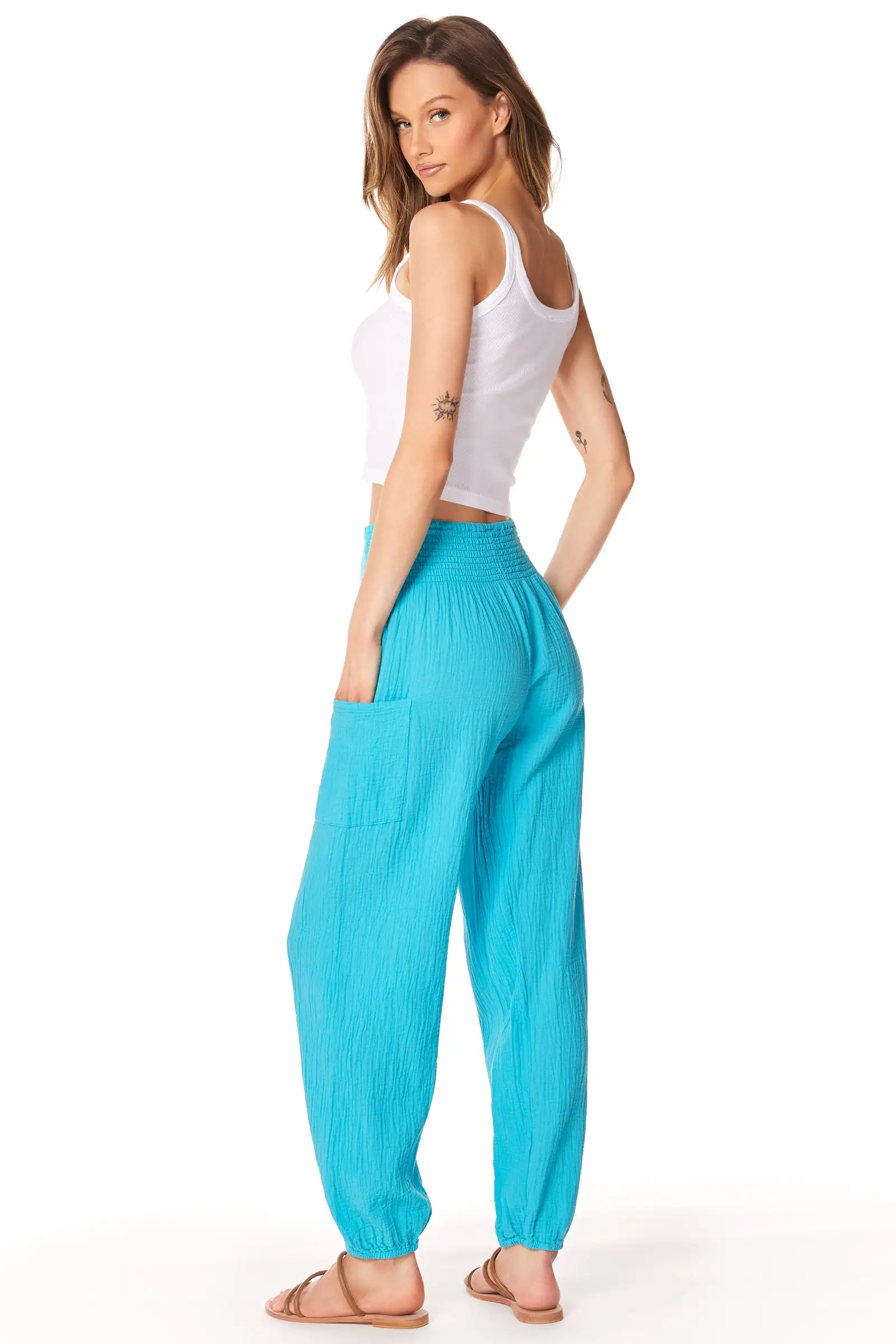 SMOCKED BEACH PANT WITH POCKETS