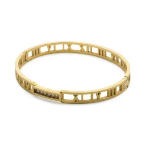 Stainless Steel Gold Roman Numeral Bangle