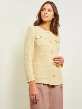 Tailored Fit Pearl Button Front Jacket - Soft Tweed Knit