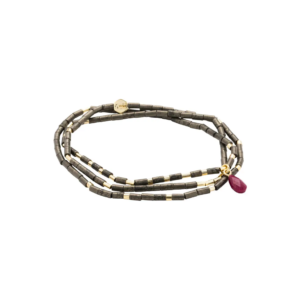 Teardrop Stone Wrap Pyrite/ Fuchsia/Gold